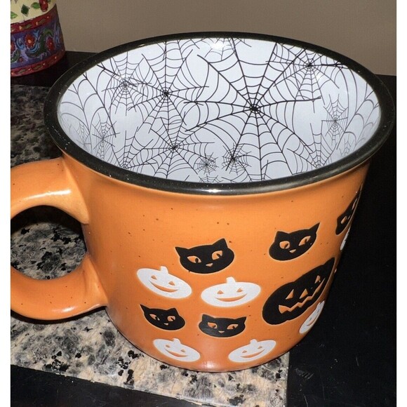 Cobwebs & Cauldrons Mug Halloween PUMPKINS BLACK CATS 21oz Coffee Tea Cocoa cup - Picture 3 of 6